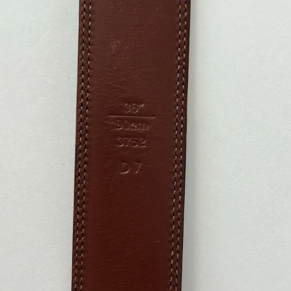 Coach Mens Leather Belt Brown Genuine Calfskin 3752 Silver Tone Brass Buckle 36